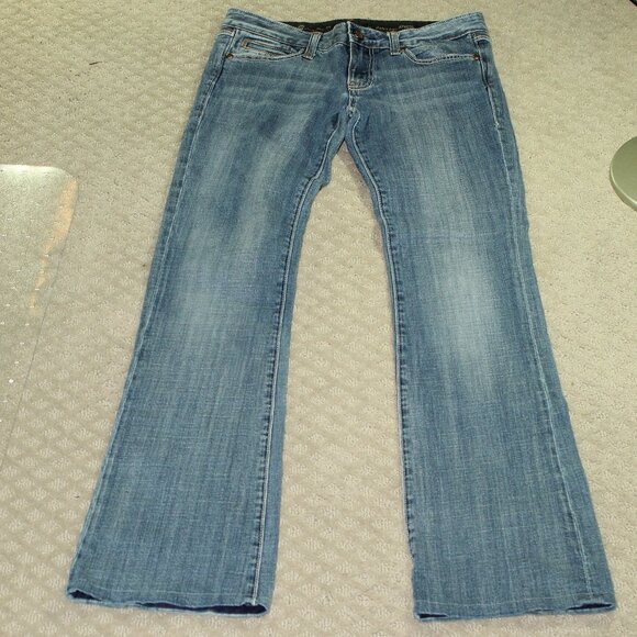 Rerock For Express Bootcut Jeans Womens Size 4 R Blue Faded Embroidered Low Rise - Picture 1 of 7
